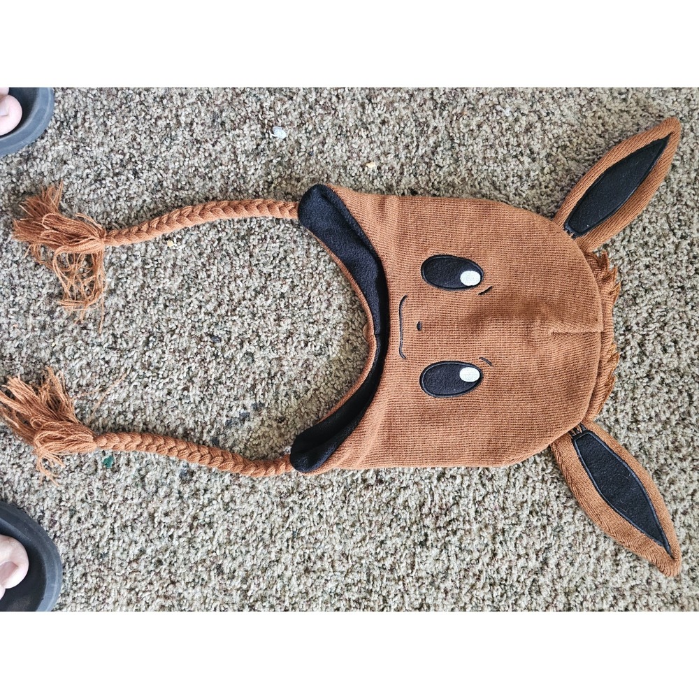 Pokemon Eevee Beanie Hat with Braids and Tassels One Size Fits Most